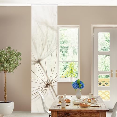 micasia Schiebegardine halbtransparent 60er Paneel Klett Blumen Textil lichtdurchlässig - Gräser Vintage Flächenvorhang Weiss Wohnzimmer Schlafzimmer 1595 (60x250 cm - 1 St.)