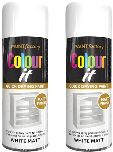 Paint Factory All Purpose White Spray Paint Pack 2 (400ml Each) - Matt Finish Interior and Exterior White Spray Paint for Metal, Plastic, and Wood