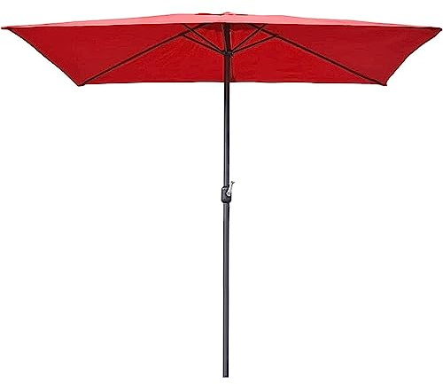Parasol de terrasse rectangulaire rouge de 2 x 3 m avec manivelle et inclinaison, 6 baleines robustes, auvent de plage avec base pour protection solaire et relaxation