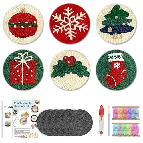 Kits de agujas de perforación de Navidad para principiantes, posavasos de Navidad con paquete de material bordado de punto de punta, utilizado para cuencos, tazas (B)
