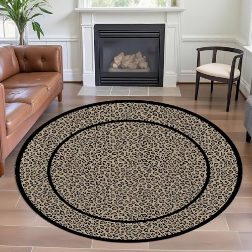 YJDRUG Leopardenmuster Runder Teppich 90cm - rutschfeste waschbare weiche Auslegware - Langlebige Spielmatte für Kinder, Wohnzimmer, Schlafzimmer, Büro, Wohnheim