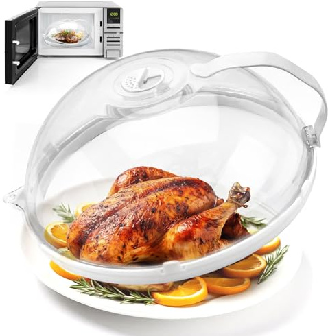 Mikrowellen Abdeckung 26 cm Mikrowellenhaube mit Griff | Mikrowellendeckel Kunststoff Microwellenabdeckungen Abdeckhaube Mikrowelle Microwave Cover Hitzebeständig bis 200°C