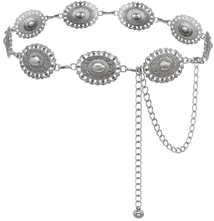 SIXDUTON Ceinture Femme en Métal, Ajouré Sculpté Chaîne Ceintures, Ceinture Réglable Bohème Western Convient pour Robes, Jeans, Pulls, Cowgirl (Argent)