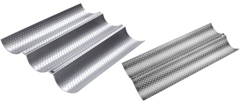 GARVALON 2 piezas Molde para Pan Baguette Antiadherente con Ranuras Onduladas Bandeja de Horno Perforada para Hornear Barras Francesas Utensilio de Cocina Resistente y Fácil de Limpiar Uso