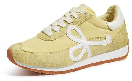 LUCKY STEP Women's Fashion Sneakers Trendy Stylish Low Top Classic Retro Casual Ladies Comfortable Running Walking Shoes(Lt.Yellow/White,8.5 B(M) US)