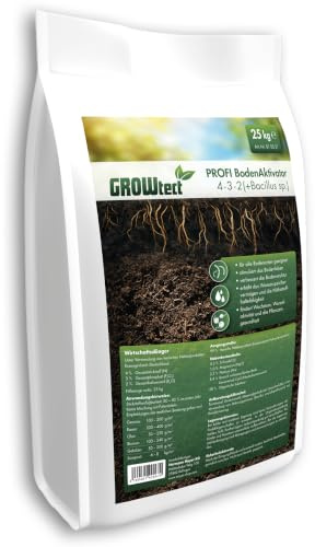 GROWtect PROFI Bodenaktivator 25kg – Organischer Dünger 4-3-2 mit Bacillus sp., Urgesteinsmehl & Meeresalgenkalk – Bodenverbesserer für Galabau und Profi-Gartenbau – Fördert Humusbildung & Rasenwuchs