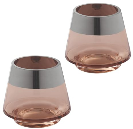 FINK Deco värmeljushållare set Jona 2 stycken – ljusglas vindlampor glas – ljusglas färger: sand silver – påskdekoration vår bordsdekoration kvinnor höjd 9 cm