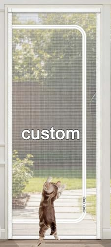 Screen Doors with Zipper, Reinforced Mesh Anti-Tearing Mosquito Door Net Keep Fly Bug Out, Custom Cat Screen Door, Keep Pets Indoor Door Curtain