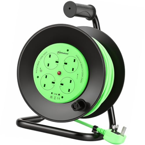 Extension Cords,30M 4 Socket Extension Reel | Heavy Duty Extension Cable, Thermal Cut Out, Extension Lead for Garden Office, 13A UK Plug