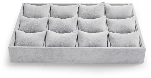 Oirlv Gris Terciopelo Joyería 12 Rejillas Bandeja para Relojes, Pulseras,Joyería Pulseras,Reloj Bandeja