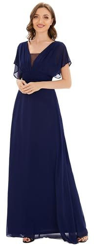 Ever-Pretty Robe de Bal Soirée Col en V  sans Manche Taille Empire A-Line Mousseline de Soie Femme Bleu Marine 36