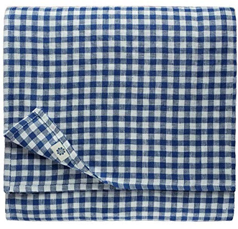 Linen & Cotton Tischdecke Tischtuch Tischwäsche Kariert Landhausstil Estella - 100% Leinen, Weiß Weiss Blau (100 x 100 cm) Quadratische Festliche Frühling/Home Küche Restaurant Cafe Hotel Gastronomie