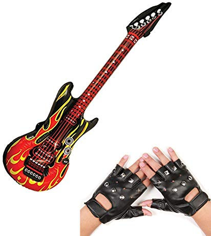 RichMoho Punk Rocker Party Kit, Large Inflatable Guitar Punk Rocker Gloves