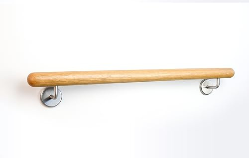Holz-Handlauf Set mit halbrunden Abschlüssen und Haltern 50-290 cm am Stück (Eiche, 80 cm)