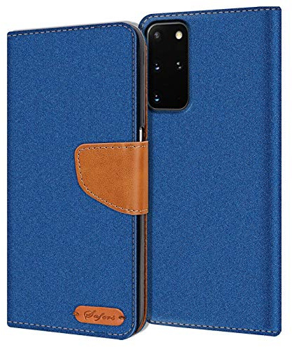 Verco Coque pour Galaxy S20 Plus, Étui Portefeuille Compatible avec Samsung Galaxy S20+ Case Textures de Fibre Housse de Protection, Bleu