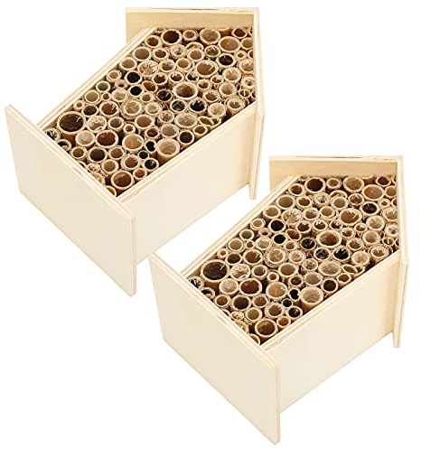 Hozee Wooden Bee House, Safe Non-Toxic Bee Habitat for Outdoor Parks and Gardens