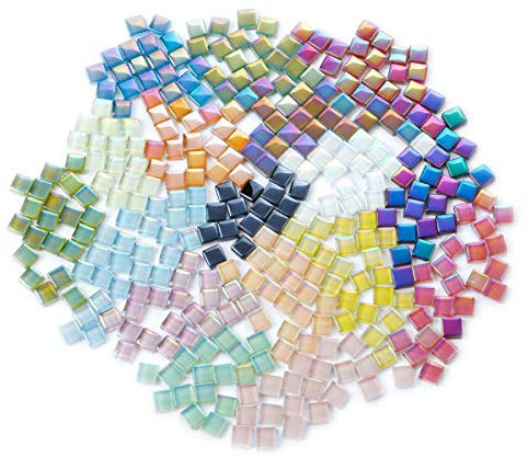 BTMIEY Mixed Color Crystal Mosaic Tiles,200pcs/bag Square Glass Mosaic Tiles for DIY Crafts Supplier Laser Crystall Mosaic Tile Creative Art Material (Mix Color)