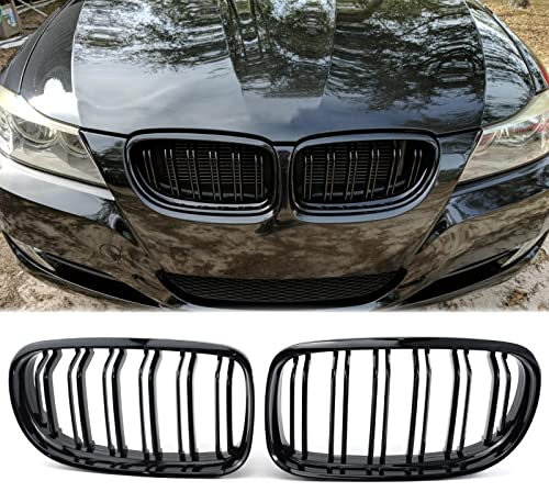 TOPTHAN Griglia del radiatore adatta per BMW E90 E91 LCI anno di costruzione 08 – 2012 lucido radiatore anteriore doppia nervatura grill lucido reni doppio ponte nero