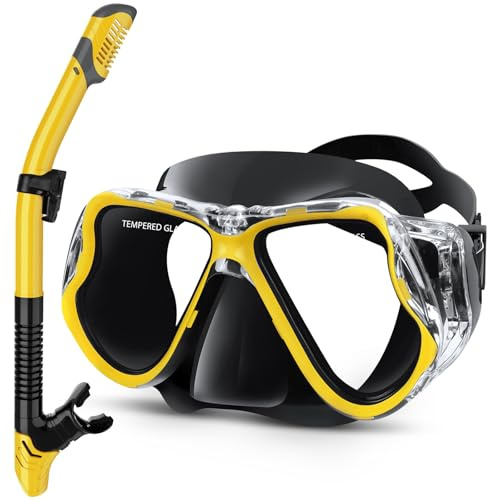 QcoQce Trocken-Schnorchelset Erwachsene | Panorama-Anti-Beschlag-Maske, weich Silikon-Mundstück, leichter Atemzug, auslaufsicher, für Tauchen/Schnorcheln, Erw