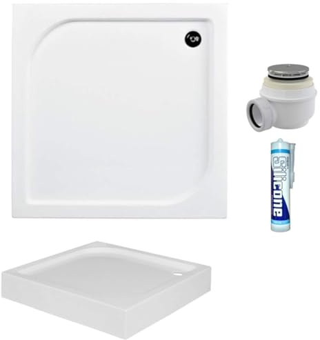 ECOLAM Receveur de douche carré Oskar 80x80 cm | Hauteur: 16 cm | Profondeur: 4 cm | siphon + silicone | Receveur de douche acrylique blanc