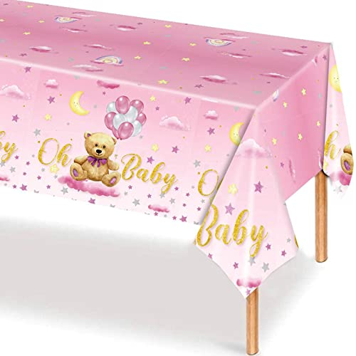 POPOYU Nappe de table en plastique rose pour fête prénatale, 137,2 x 274,3 cm, décoration de fête d'anniversaire, de fête prénatale