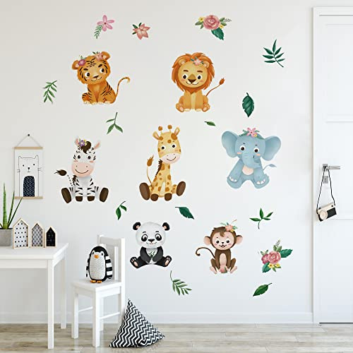 Runtoo Wandtattoo Safari Baby Waldtiere Wandsticker Giraffe Elefant Löwe Affe Wandaufkleber Kinderzimmer Babyzimmer Mädchen Junge Wanddeko