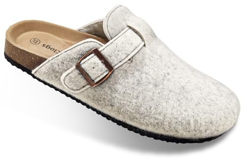 BULLIANT Clogs Slippers Sandals Nurse Work Shoes Men Women,Fleece-Lined Upper+Memory FOAD Cushioned Cork-Footbed(Beige-10 Women/8 Men)