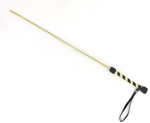 MarquiseDeBliss Bamboo Handcrafted Riding Crop Stick - 29.5 Riding Accessory with Genuine Leather Handle - Premium and Gentle Crops for Horses (Black and Gold)