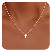 Poxtex Women’s Cross Necklace, 14K Gold-Plated, Dainty Sterling Silver Necklace, Small Cross Pendant, Faith Necklace, Simple Gold Necklace, Jewellery for Women and Girls, Gifts, Sterling Silver, No