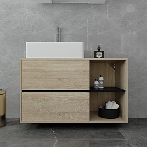 ML-Design Mobile Sottolavabo Bagno Marrone-Nero 100 x 60 x 45,5 cm Armadietto per Lavandino con 2 Cassetti e Scaffale Mobiletto Sottolavello Sospeso Portaoggeti Arredo Salvaspazio in Legno MDF