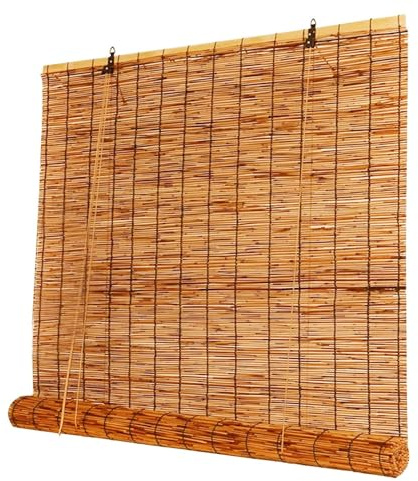 Vintage Bamboo Roller Blind Outdoor Balcony Sunshade Roll Up Shade Light Filtering Breathable Roman Shades Bamboo Blinds for Indoor Outdoor Window/Patio/ Porch 24W*72L 42W*63L 28W*63L Cordless ( Color
