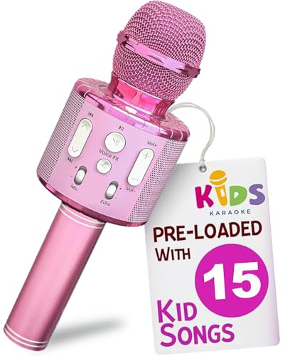Move2Play, Microphone de karaoké pour enfants, avec chansons préchargées et Bluetooth, cadeau de fête d'anniversaire pour enfants, jouet pour filles de 2, 3, 4, 5, 6 ans et tout-petits