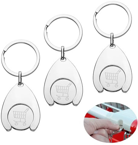Einkaufswagen-Token, 3 Stück Einkaufswagenchip Schlüsselanhänger, Einkaufswagenlöser Abnehmbarer Einkaufschip Schlüsselanhänger mit Einkaufschip metall für Einkauf(Silber)