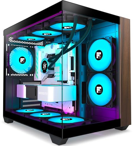 FOIFKIN M3 PC Case -Walnut front panel, Pre-Installed 3 PWM ARGB Fan, ATX Mid-Tower Gaming PC Case, 270° Panoramic Glass whit Type-C (Black, M3)