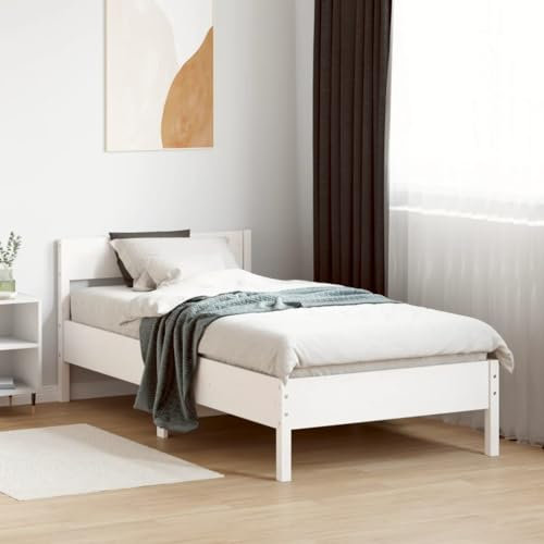 THOYTOUI Massivholzbett mit Kopfteil Weiß 90x190 cm Kiefer, Bett Doppelbett Seniorenbett Betten Geeignet für Gästezimmer Studentenwohnheim Hotels Schlafzimmer