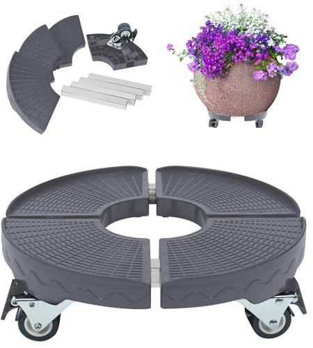 XINZI Flexibler Pflanzenroller Rollbrett für Pflanzen, 39-52 cm Blumenroller für Innen und Außen, Stabile Transporthilfe mit 360° Schwenkbaren Rollen, Tragfähigkeit bis 300 kg, Grau