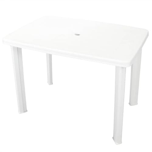 Myheimly Gartentisch mit Schirmloch Witterungsbeständig Esstisch Campingtisch Tisch Terrassentisch Gartenmöbel Kunststoff Weiß,101 x 68 x 72 cm