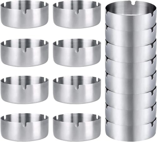 Cenicero redondo de acero inoxidable, apto para restaurantes, bares, exteriores, dormitorios (16 piezas)