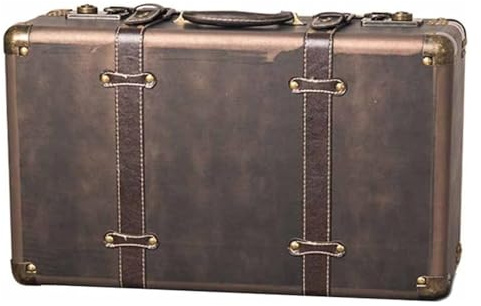 HEIDOUOZ Antiker Holzkoffer, Vintage Koffer, Leder-Gepäckkoffer, Vintage-Lederkoffer, Aufbewahrungsbox, dekorative Ornamente for Schaufenster, Foto-Requisiten(60x40x25cm)