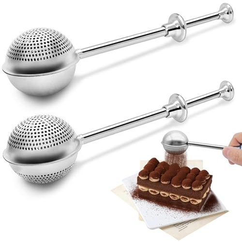 SENHAI 2 plumeros de harina para hornear, agitador de azúcar glaseado, agitador de azúcar en polvo de acero inoxidable 304 para harina de azúcar, especias, coladores de té (medio agujero y agujero