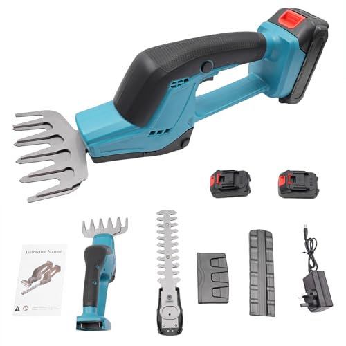 NaMaSyo 2 in 1 Grass Shear & Hedge Trimmer 12V Cordless Edging and Shrub Shear Electric Handheld Trimmer 2 Interchangeable Blades for Gardening Cutting Trimming Lawn