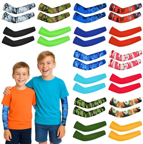 Mlurcu 16 Pairs Arm Sleeves for Kids Football Basketball Baseball Drip Style UV Sun Protection Cooling Compression Sleeves to Cover Arms for Boys and Girls Outdoor Sports (M, 8-10 Years)