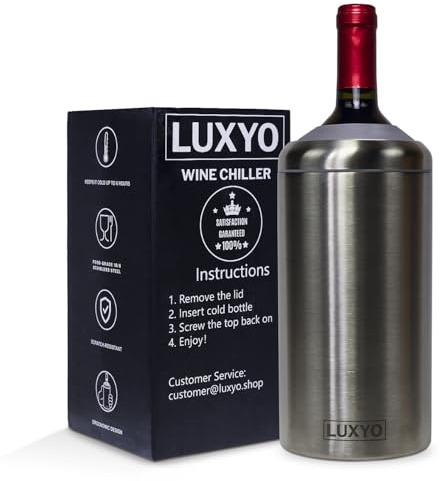 LUXYO Wine Bottle Chiller – Portable Insulated Champagne Cooler for 750ml Bottles, Stainless Steel Double Wall Bucket for Hosting, Gifts & Outdoor Use