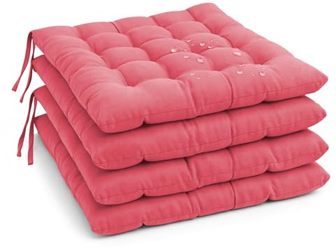 MANEMI Pack 4 Cojín para Silla 45x45x5 cm｜Repelente al Agua y fácil de Limpiar｜con Cintas de sujeción Uso Interior y Exterior｜Ideal para Comedor, terraza, jardín u Oficina
