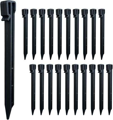 Hopelit 20 clavos de tierra, bordes de césped de plástico resistentes, 25 cm, color negro, piquetas de plástico estables para suelos blandos en césped, manguera de perla para camping