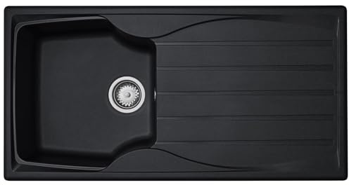 Liquida CMP10BL 1.0 Bowl Reversible Black Kitchen Sink and Waste Kit
