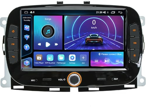 Android 14 Car Stereo for Fiat 500 2016-2019 with Wireless Carplay, 7'' Touchscreen Car Radio with WiFi Mirror Link GPS Bluetooth FM RDS Radio DSP EQ SWC+AHD Backup Camera(4Core(2+32GB))