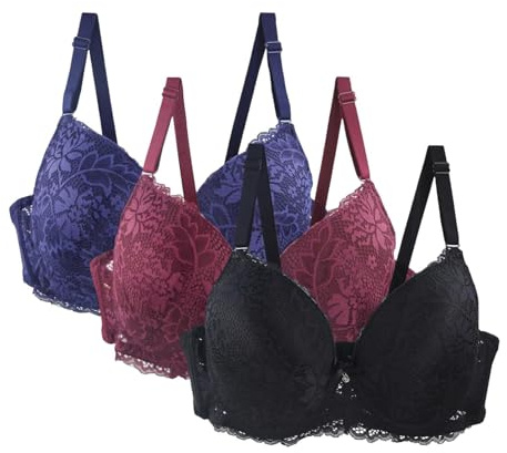 Lot de 3 Soutien Gorge Brassière Femme Dentelle avec Armature Femme Sexy Soutien-Gorge Couleurs Pures Lingerie Française Bralette Classique de Base Casual Bra a La Mode