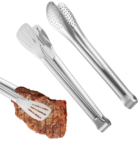 Kitchen Tongs,2 PCS 9 Inch Stainless Steel Tongs Set,Kitchen Cooking Tongs,Silver Serving Tongs for Salad, BBQ, Pasta, Cake, Birthday, Wedding, Candy Party