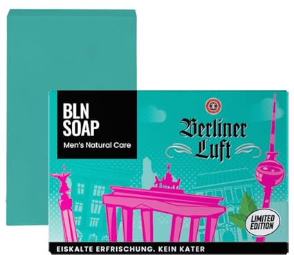 BERLINER LUFT Feste Männerseife: Natürliche Seife für Männer, Hand, Körper & Haare, Körperseife Pfefferminz Mann, Shampoo Nachhaltig & Vegan, 3-in-1 Duschseife Herren, Festes Duschgel, 135 g, BLN SOAP